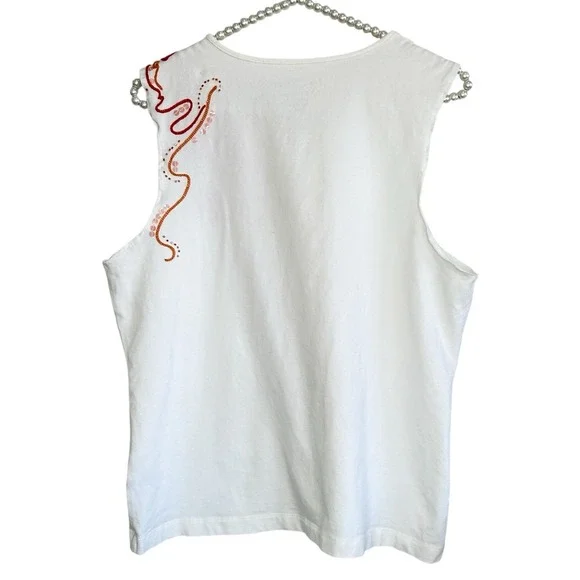 Chicos Beaded Sequin Lobster Tank Top Sz 2 Large Beachy Coastal Embroidered Flaw - Picture 2 of 11